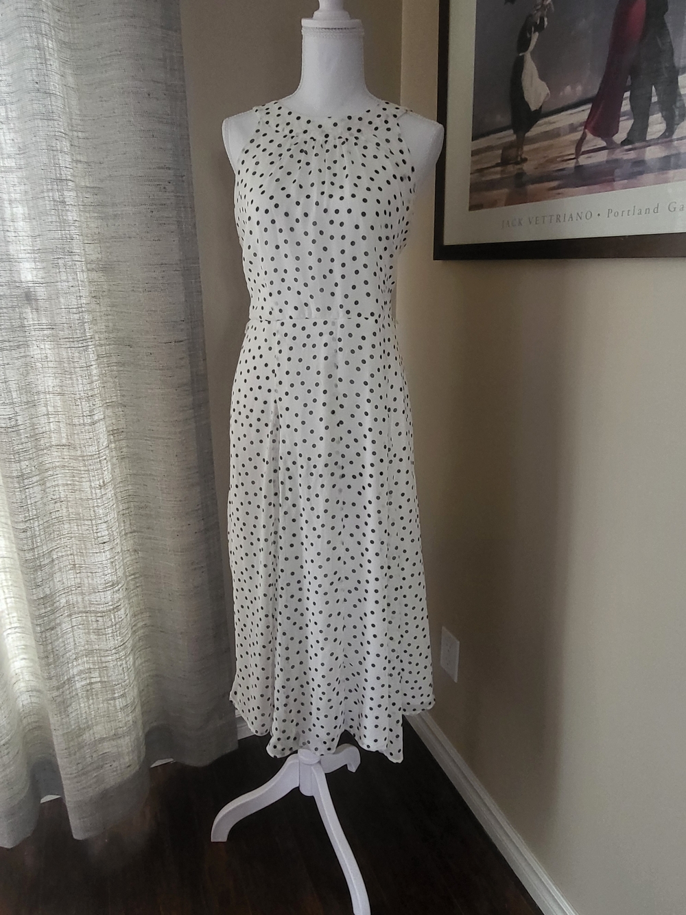 Suzy Shier BNWT Sleeveless White Polka Dot Midi Dress